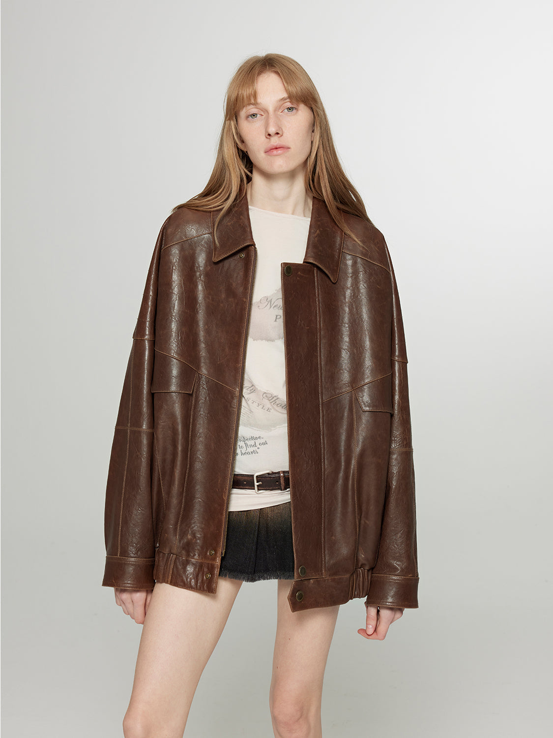 Rebel Vintage distressed waxed silhouette lapel leather jacket