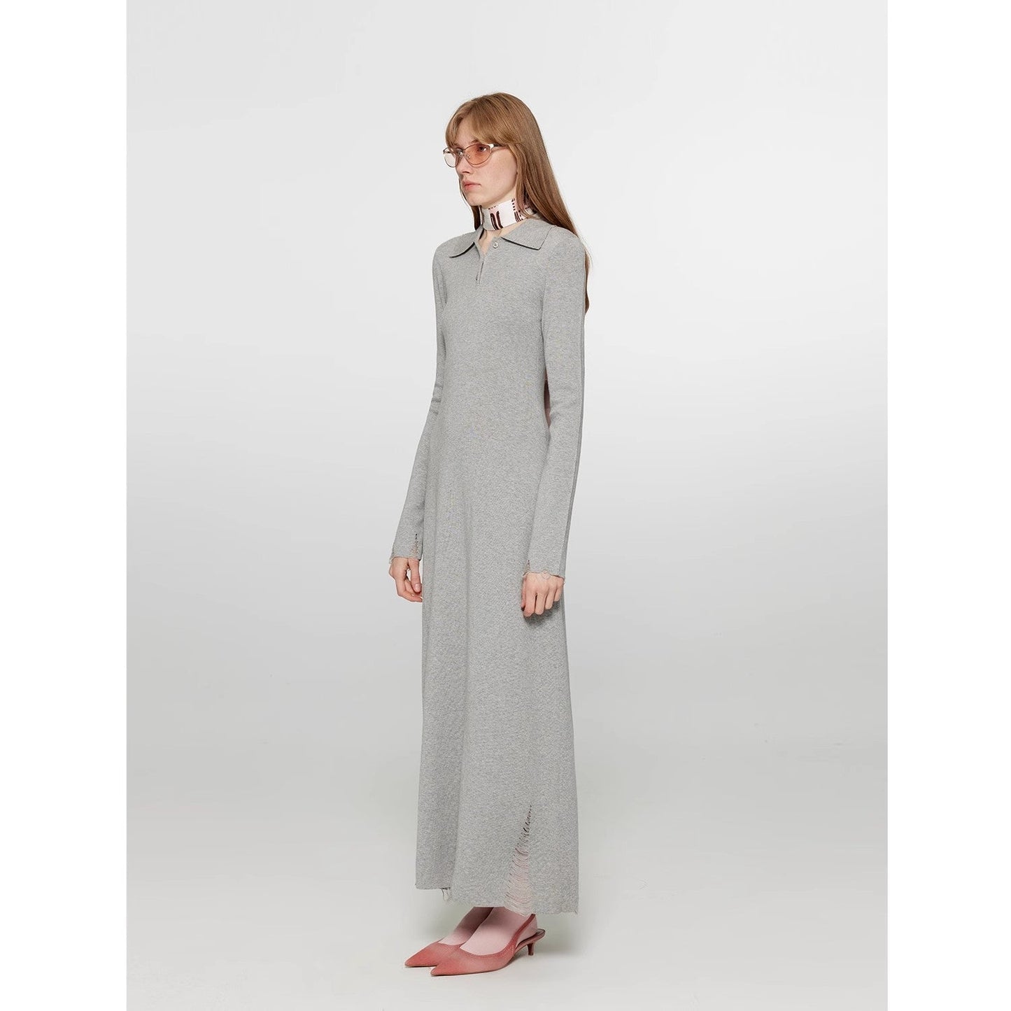 "Spring Muse" Merino Wool / Exquisite Polo Collar Waist-cinching Knit A-line Dress for Women