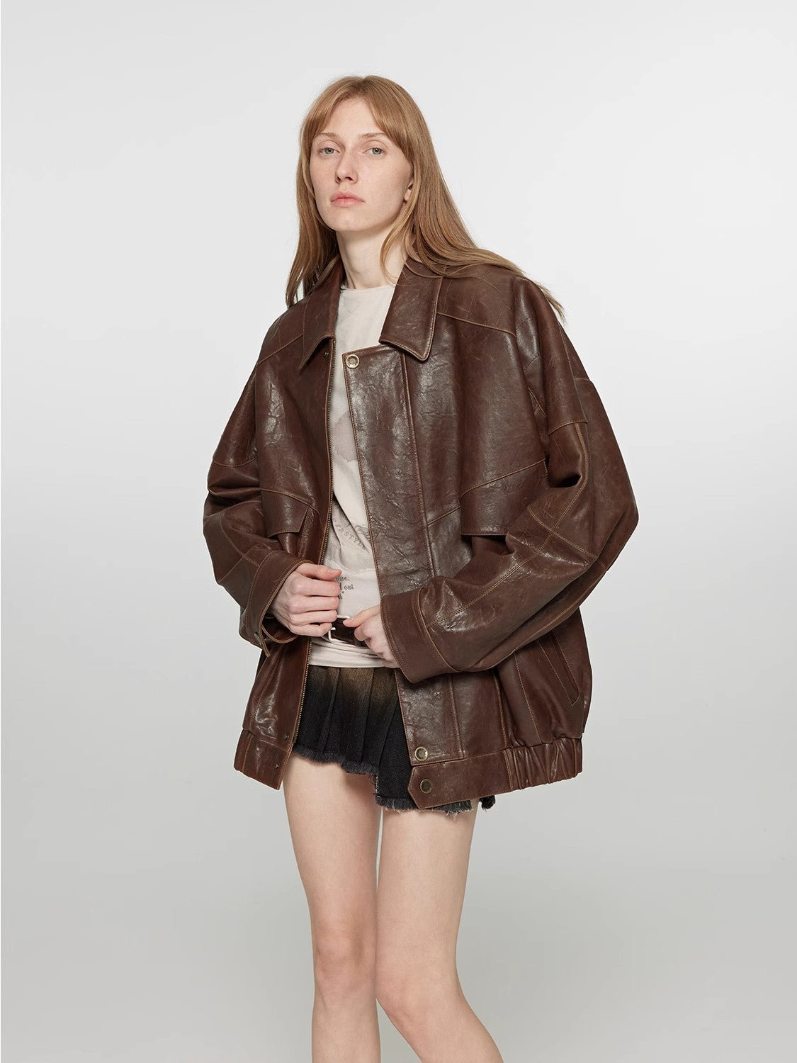 Rebel Vintage distressed waxed silhouette lapel leather jacket
