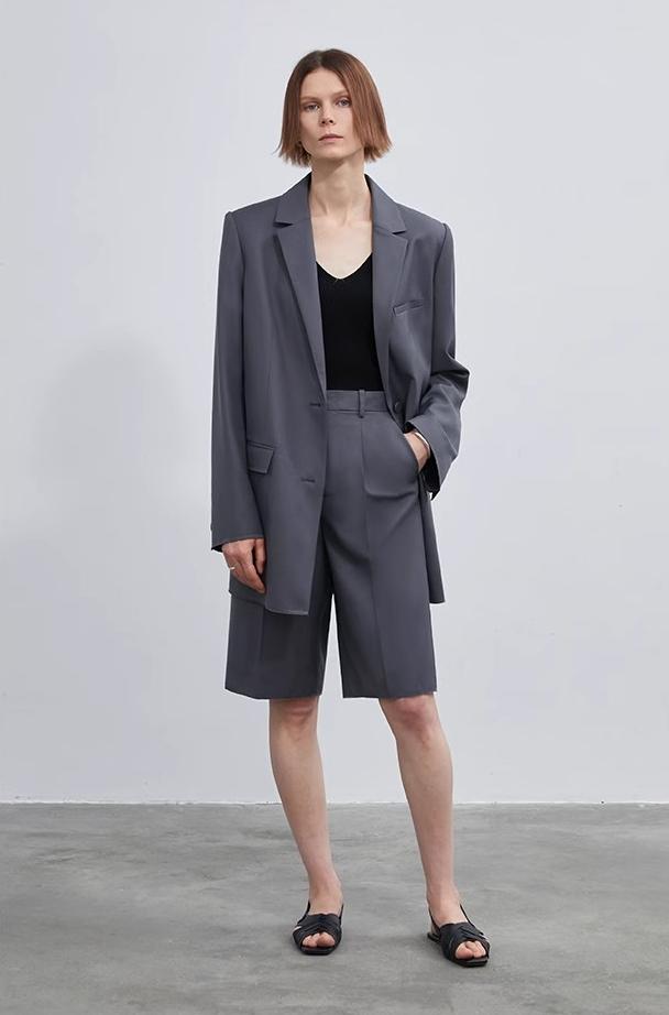 Women's high-density mixed color cotton and linen raw edge straight-leg suit pants