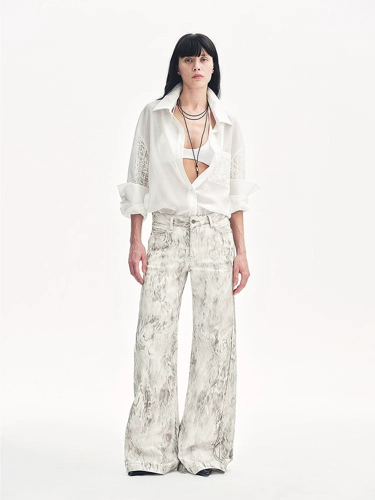 "Ideal Spring Day" Jacquard Hollow Drop Shoulder Shirt Summer