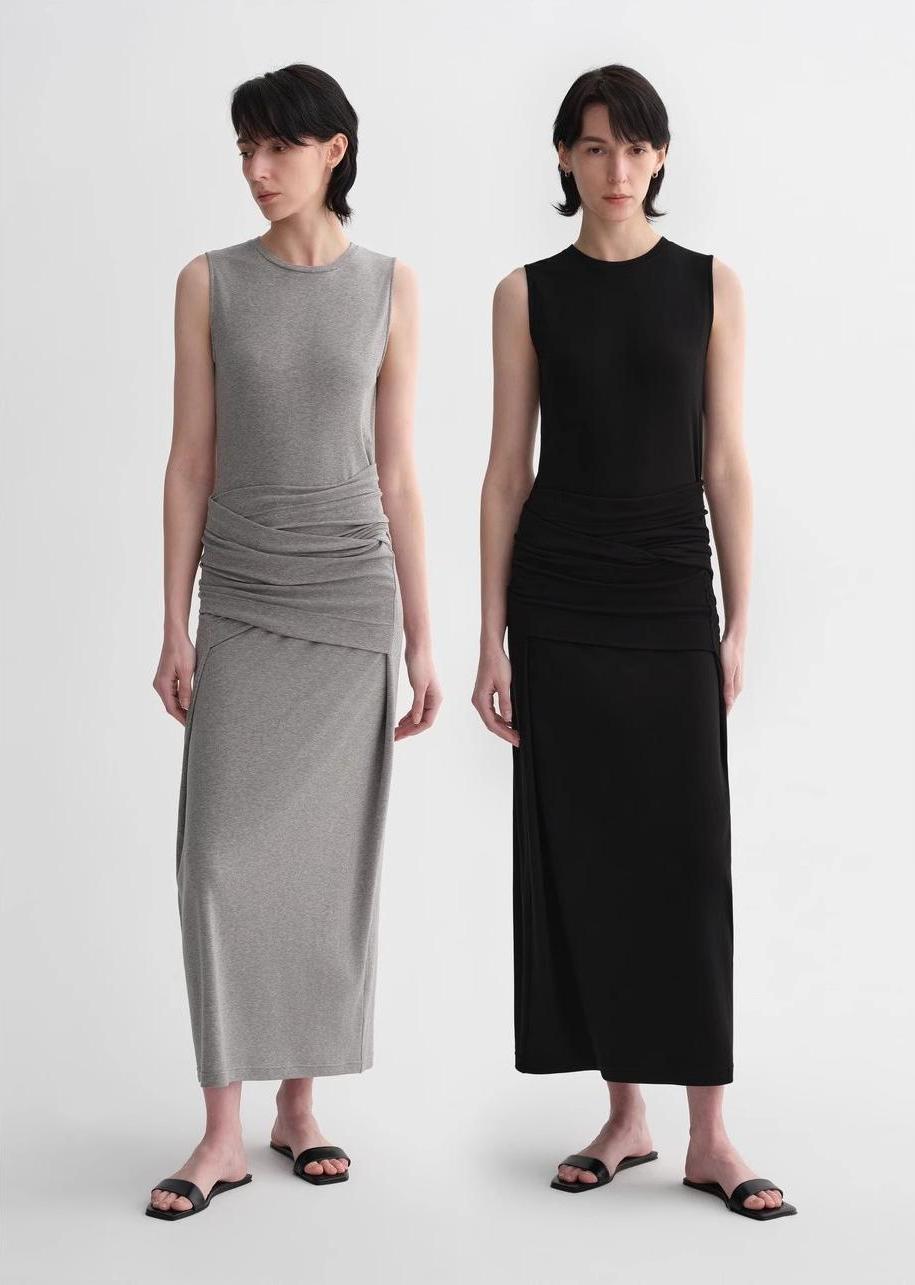 Ice silk wool blend dress with adjustable waistline, hip-flattering design, slim fit for a figure-slimming effect