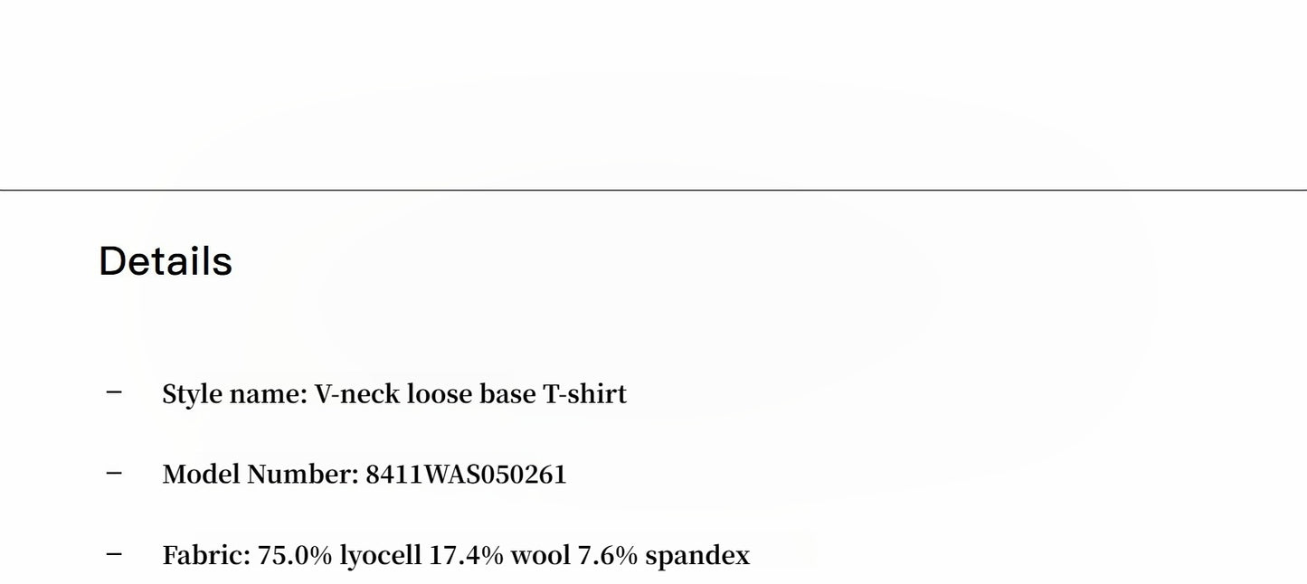 Machine washable Tencel wool V-neck two-wear elastic hem T-shirt bottoming shirt