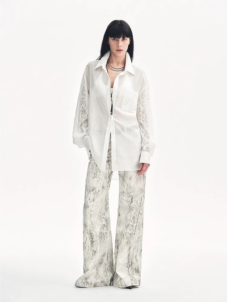 "Ideal Spring Day" Jacquard Hollow Drop Shoulder Shirt Summer