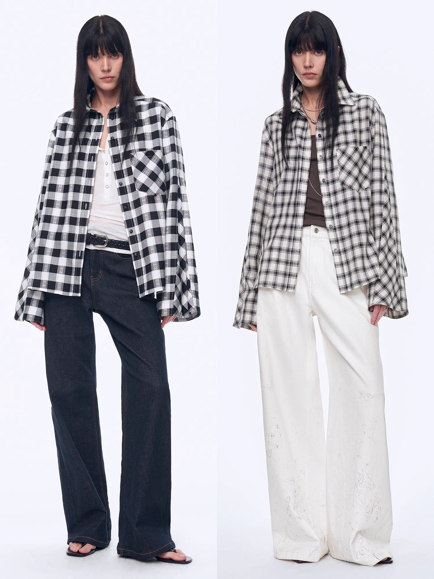 "Style Diary" Tencel acetate jacquard check dropped shoulder shirt