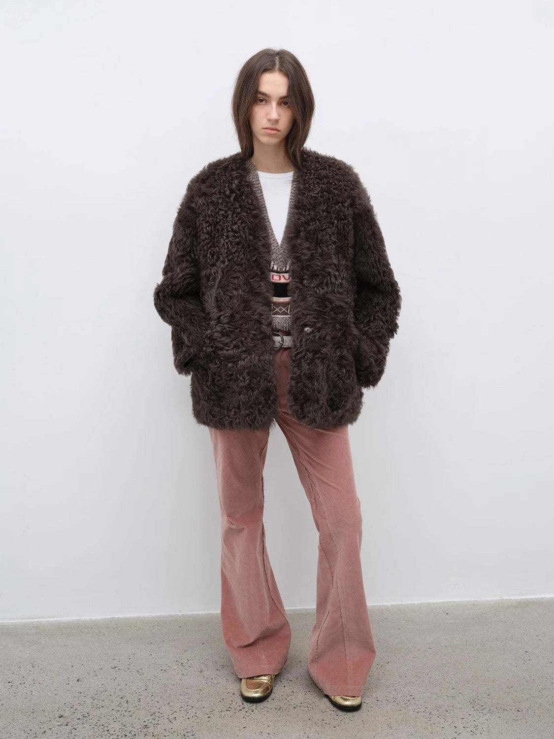 Castle Dusk Fashionable Casual V-neck Italian Tuscan Sheepskin Coat