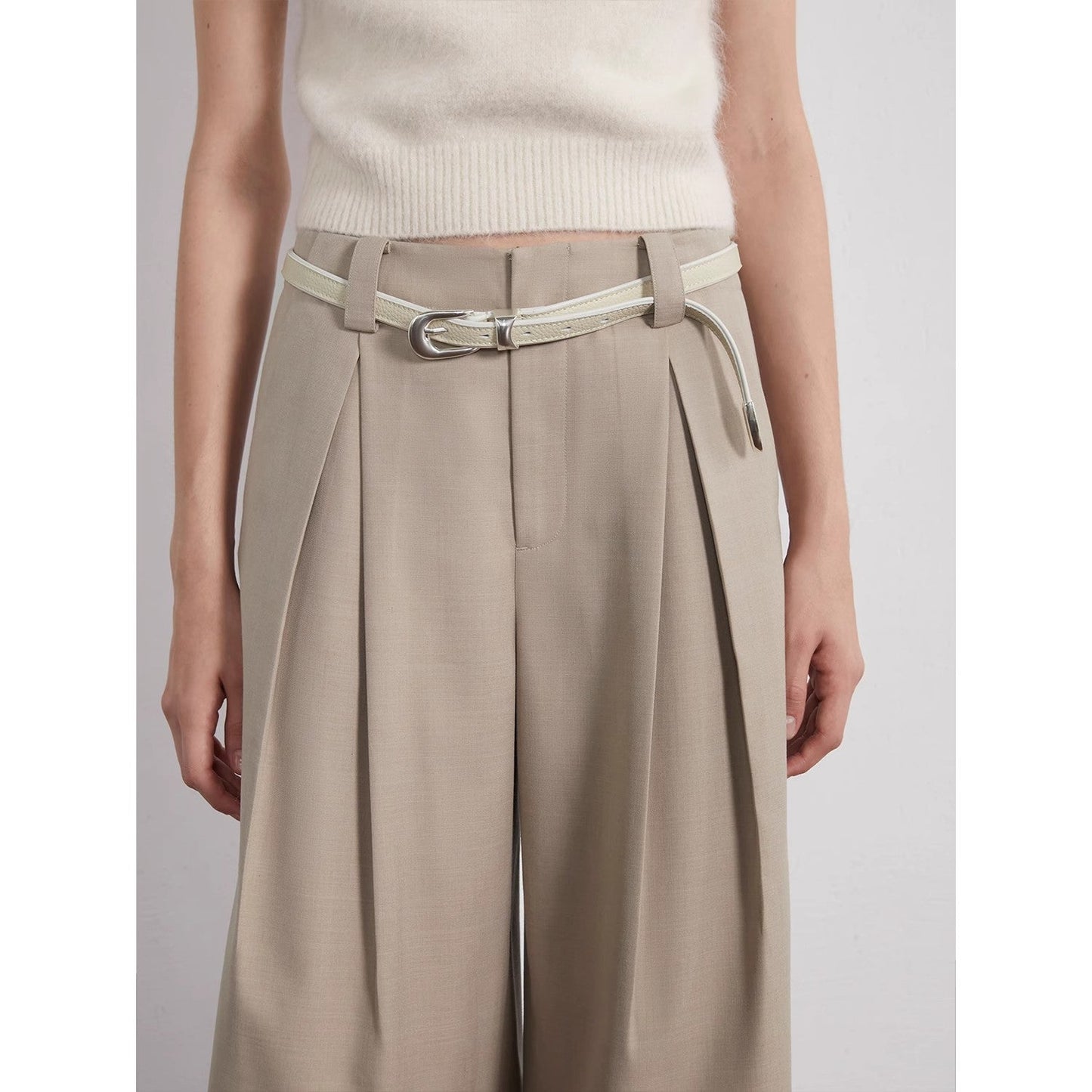 “Street Sketch”Fine-Spun Wool Fashion, Waistless Pleated Loose-Fitting Straight-Leg and Wide-Leg Casual Trousers for Women