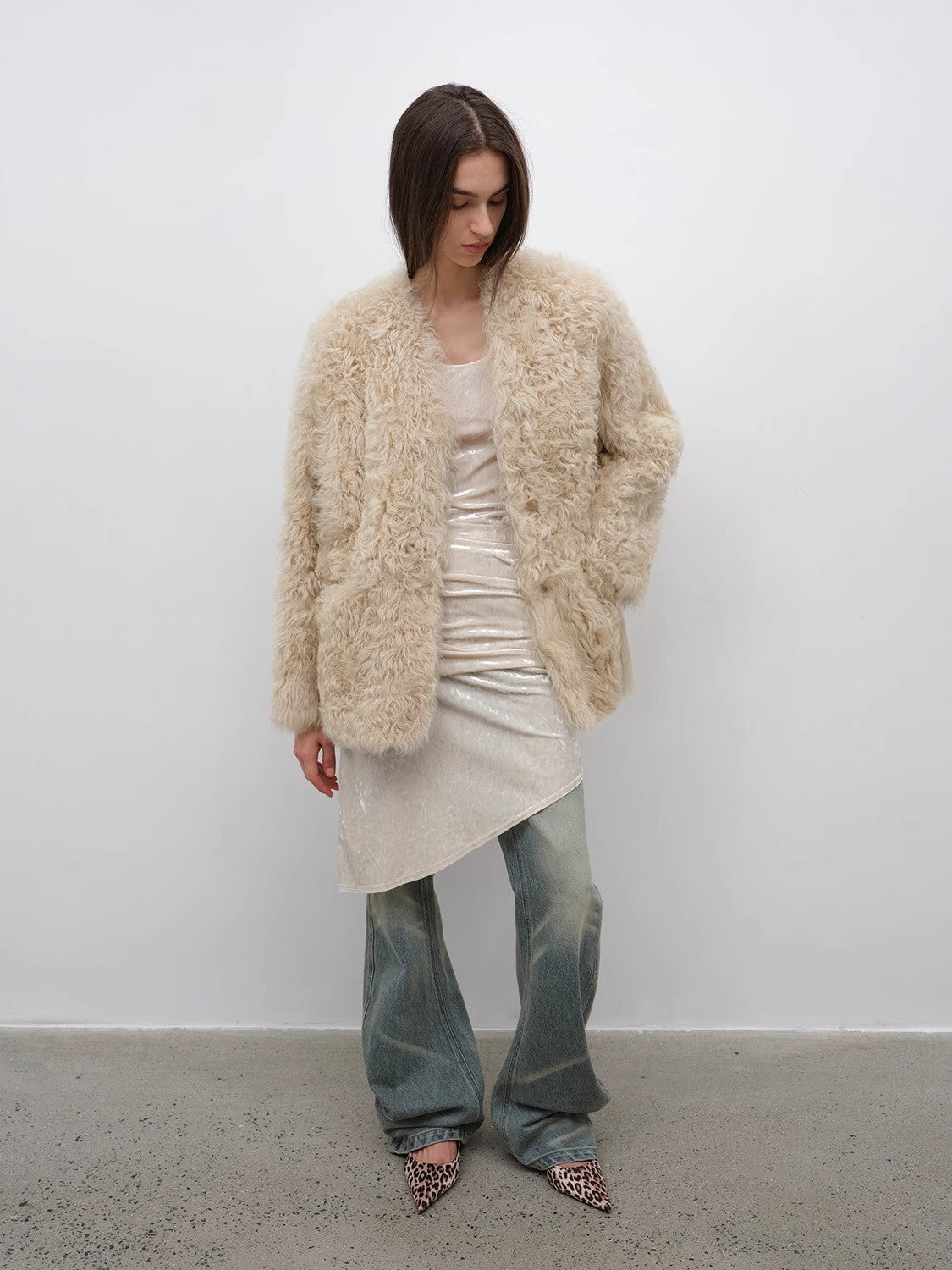 Castle Dusk Fashionable Casual V-neck Italian Tuscan Sheepskin Coat