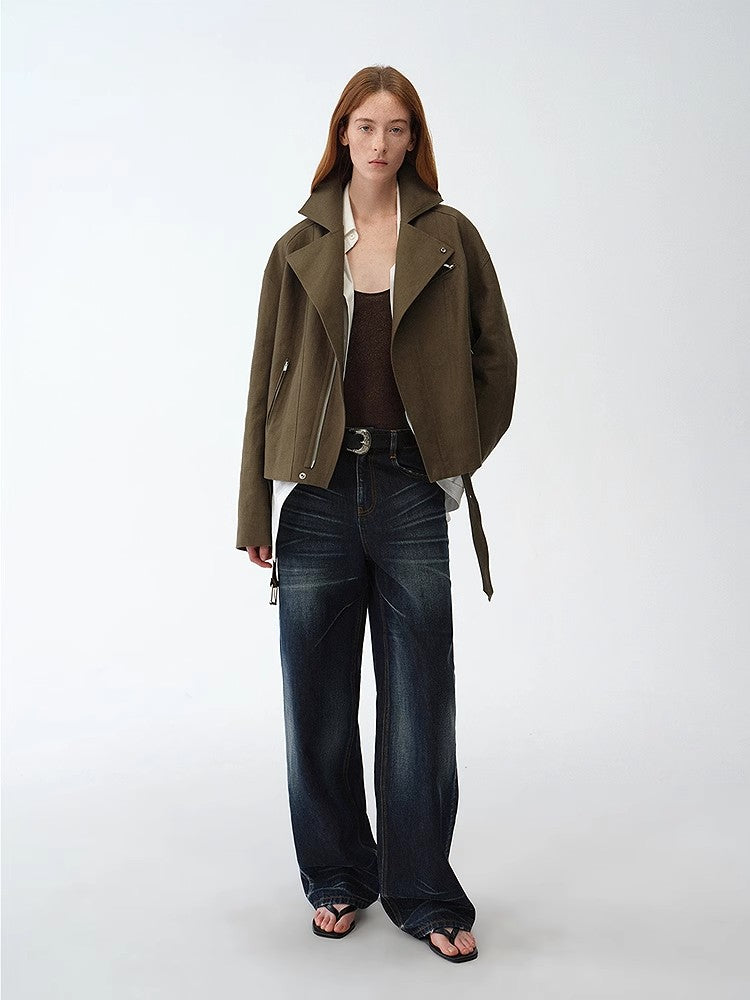 "Modern Past" practical personality linen draped trapezoidal jacket
