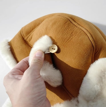 Merino wool warm earmuffs genuine leather suede aviator hat