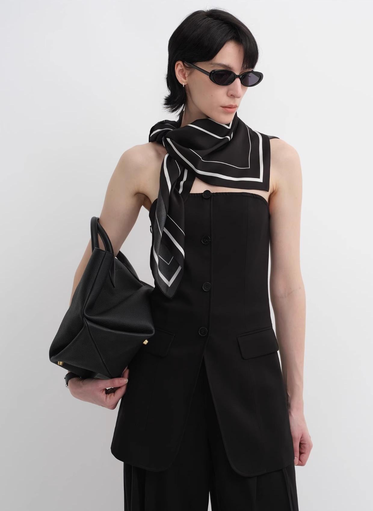 Stretch silk original geometric print silk scarf