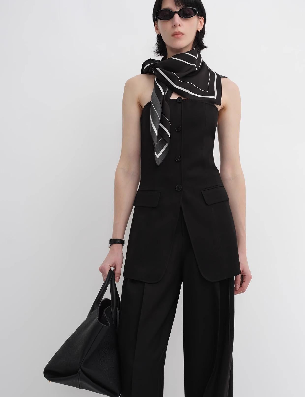 Stretch silk original geometric print silk scarf