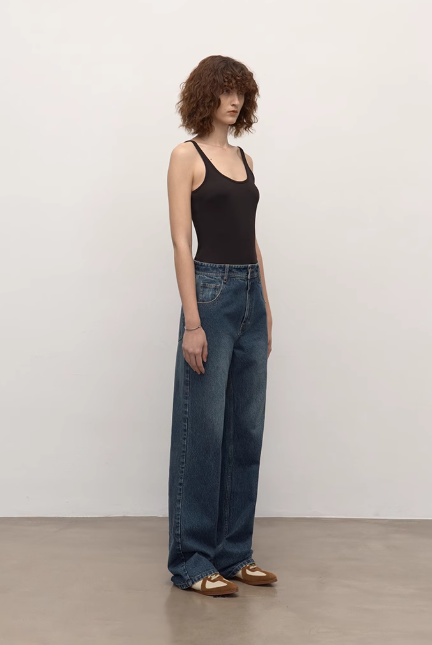 TOP grade long-staple cotton basic micro-stacked straight jeans