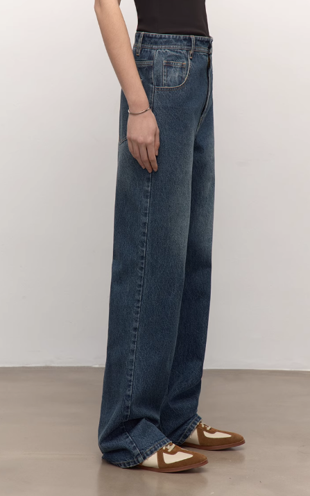 TOP grade long-staple cotton basic micro-stacked straight jeans