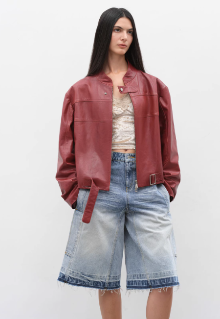 Caramel Mountain Retro Leather Stand Collar Short Motorcycle Jacket
