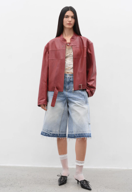 Caramel Mountain Retro Leather Stand Collar Short Motorcycle Jacket