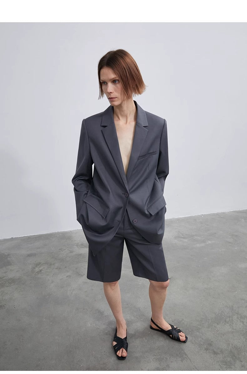 Women's high-density mixed color cotton and linen raw edge straight-leg suit pants