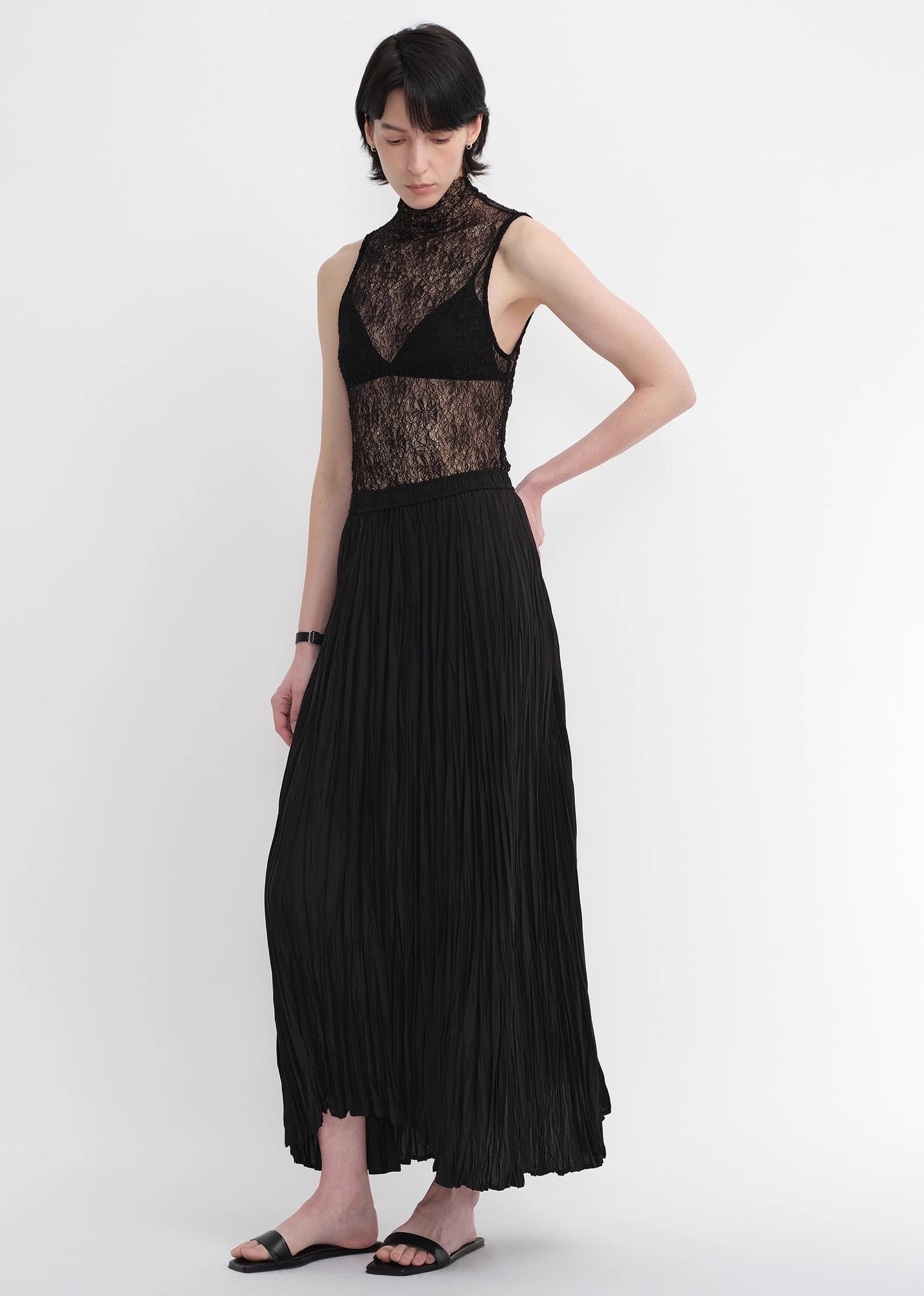 Mulberry silk custom pleated irregular hem skirt for women