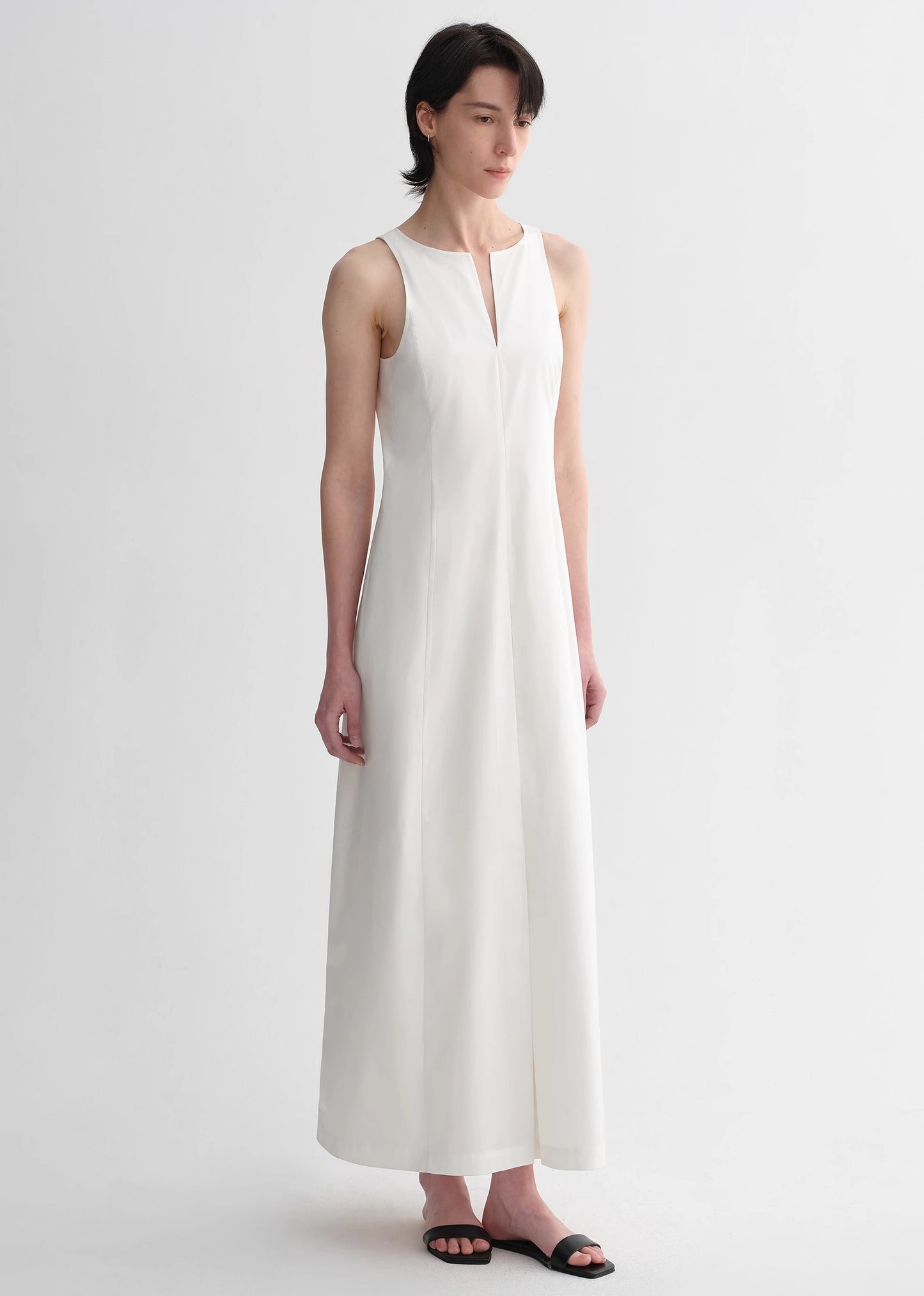 Micro-cocoon-shaped I-shaped pleated V-neck commuting slim-fitting split vest dress for women