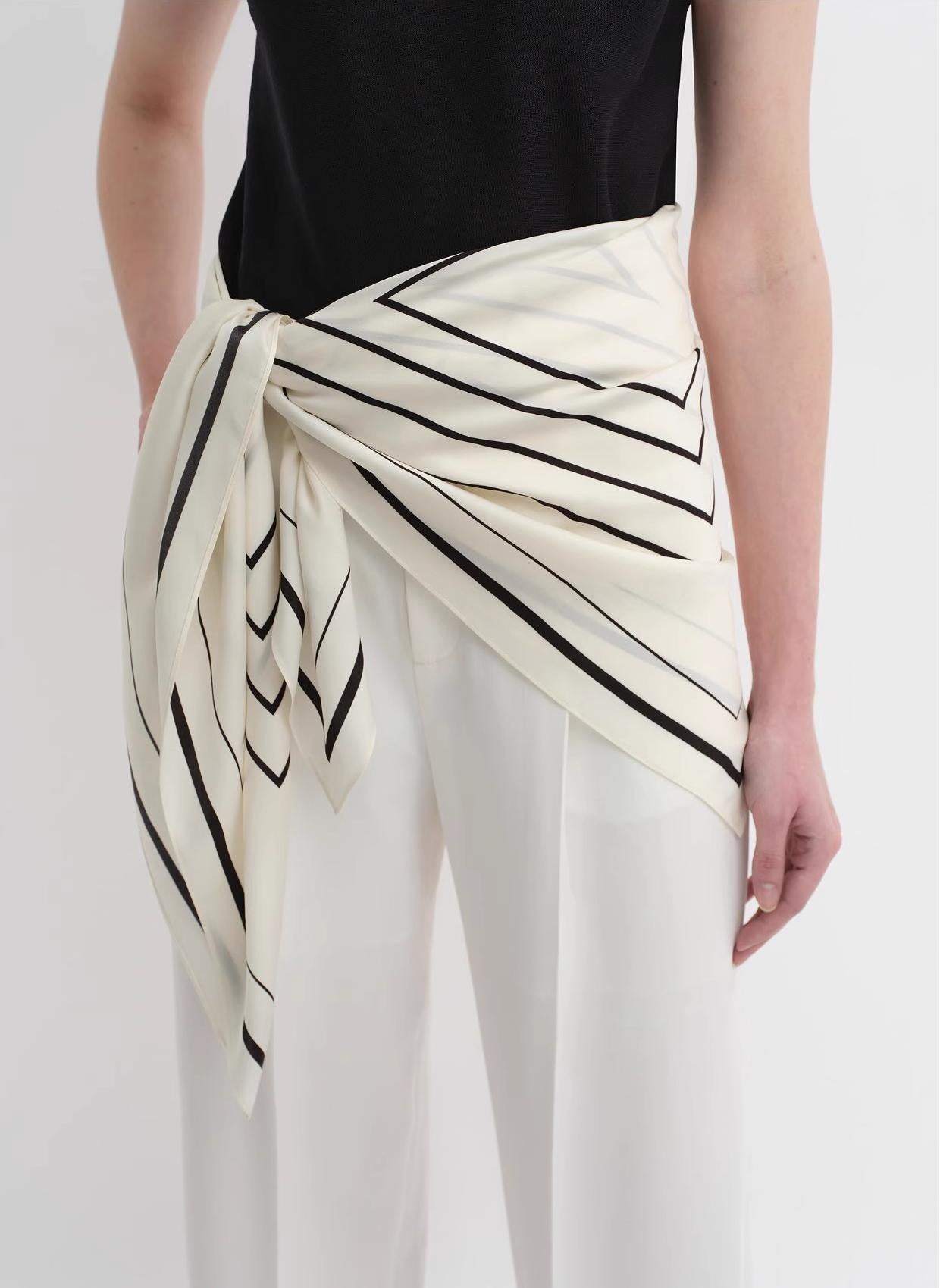 Stretch silk original geometric print silk scarf