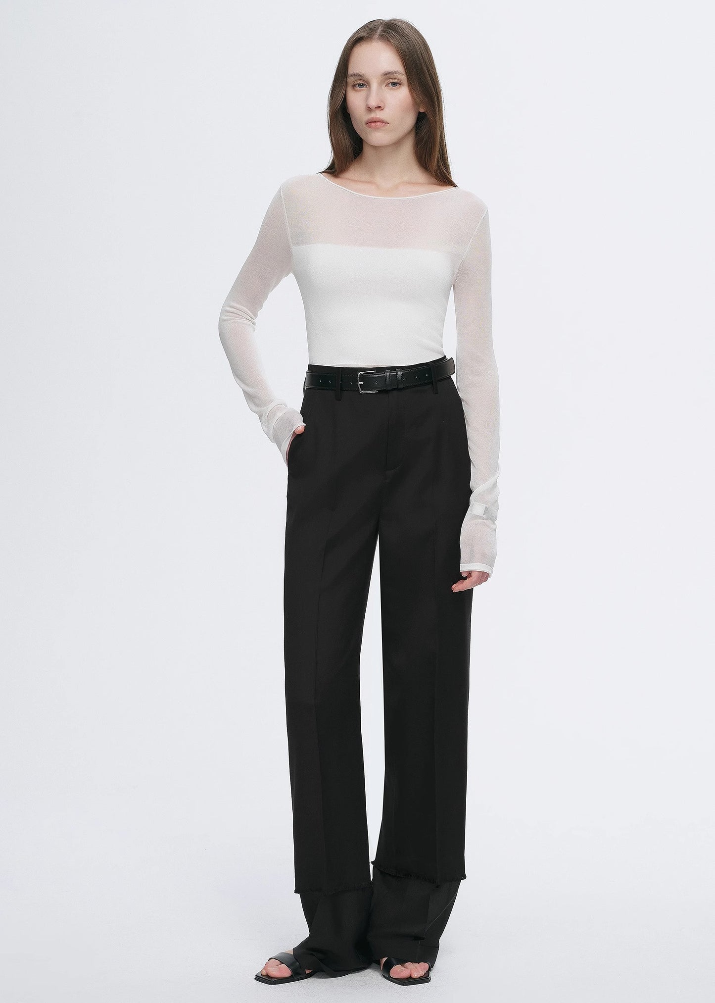 Transparent patchwork acetate Tencel temperament slim fit slim long sleeve T-shirt for women