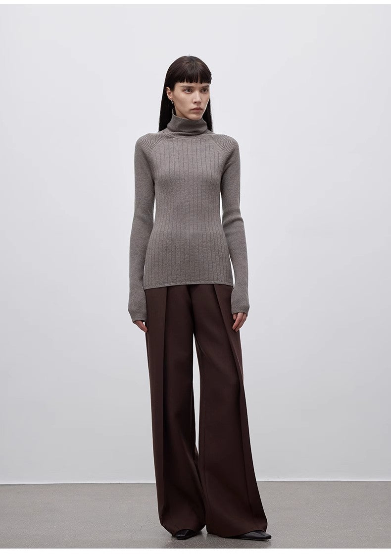 Imported wool pleated high-waisted straight-leg all-match slimming suit trousers for women