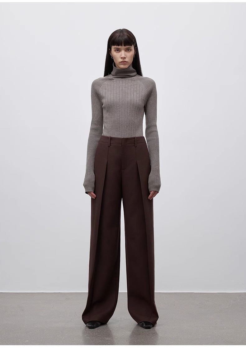 Imported wool pleated high-waisted straight-leg all-match slimming suit trousers for women