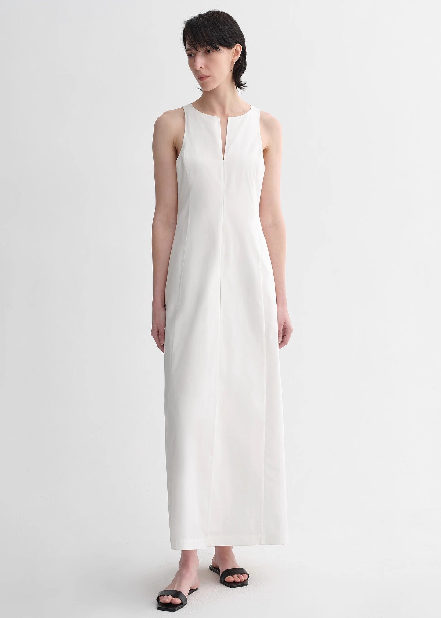 Micro-cocoon-shaped I-shaped pleated V-neck commuting slim-fitting split vest dress for women