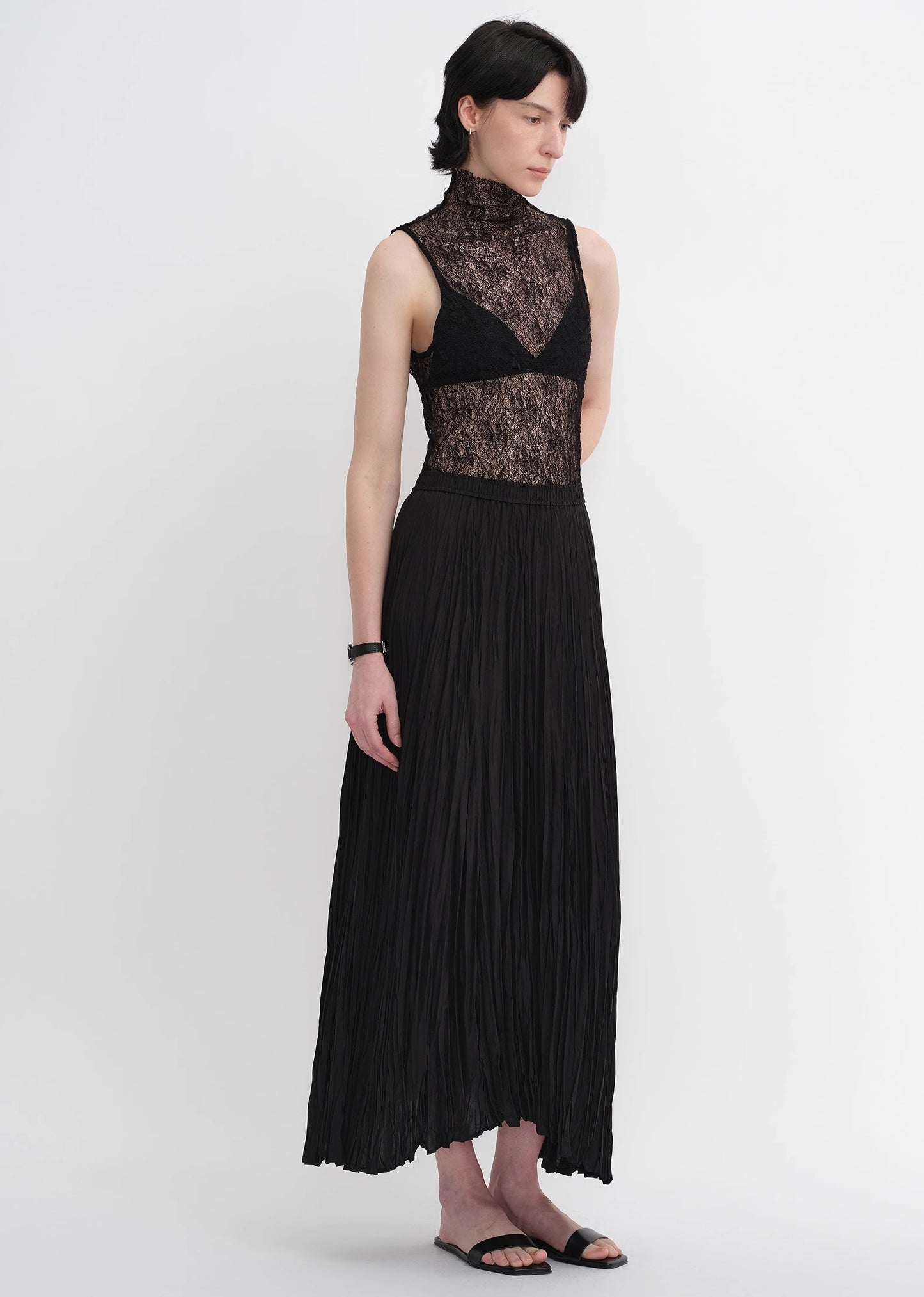 Mulberry silk custom pleated irregular hem skirt for women