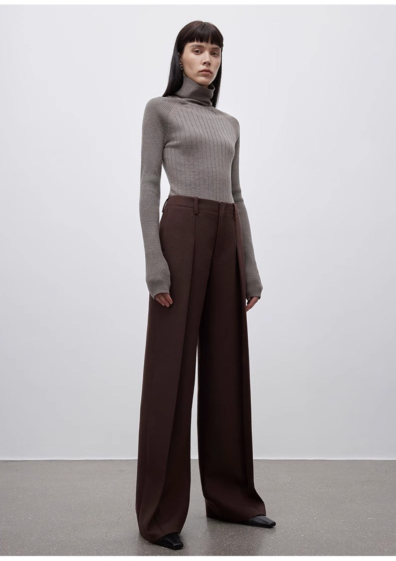 Imported wool pleated high-waisted straight-leg all-match slimming suit trousers for women