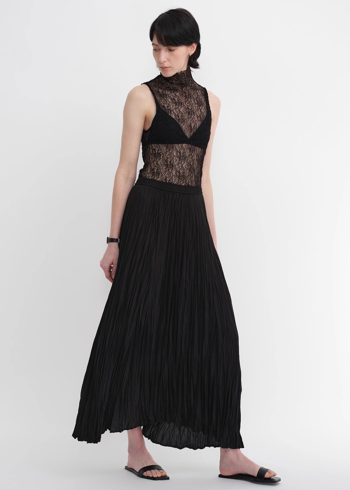 Mulberry silk custom pleated irregular hem skirt for women