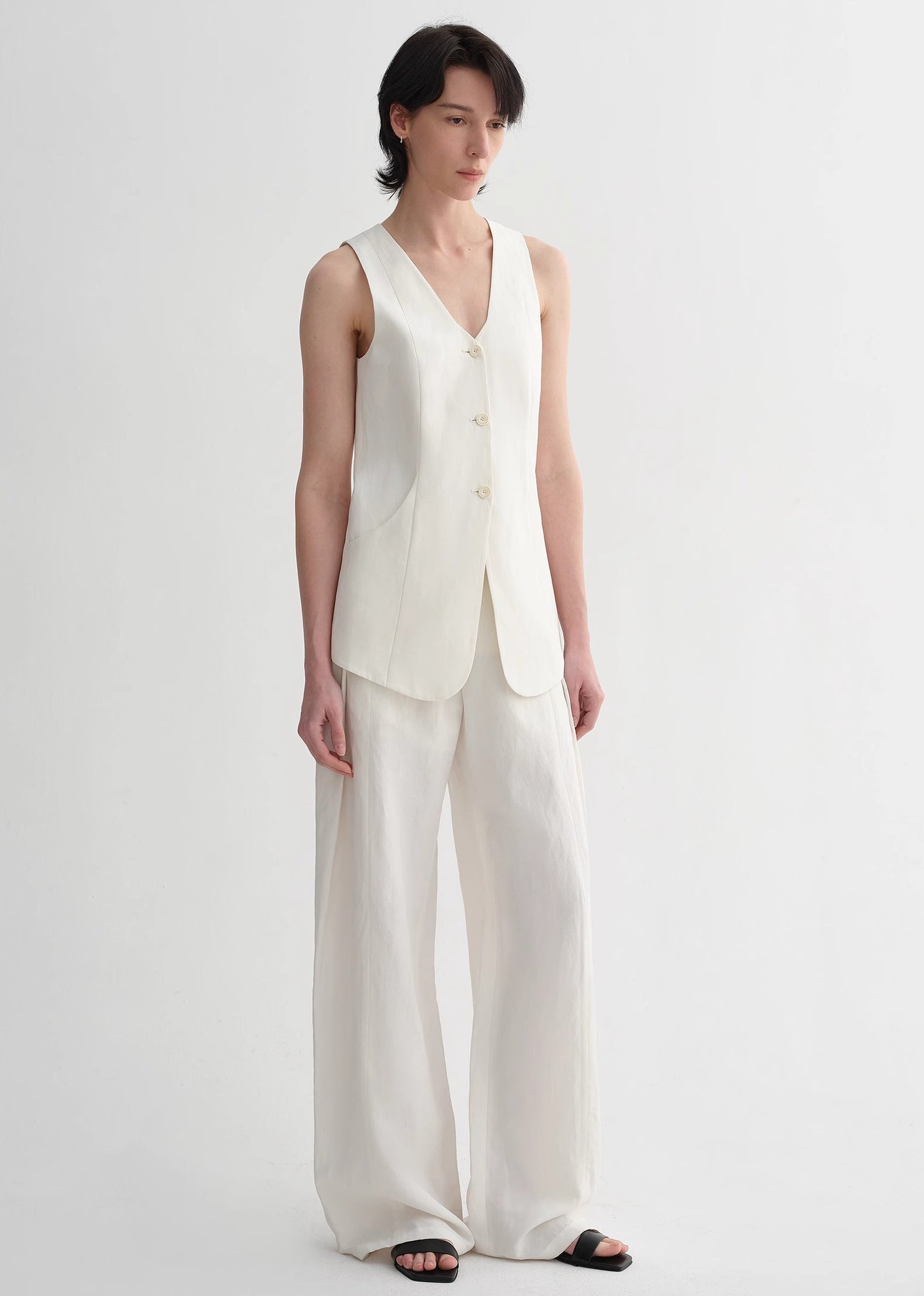 Mulberry silk linen V-neck vest summer suit for women