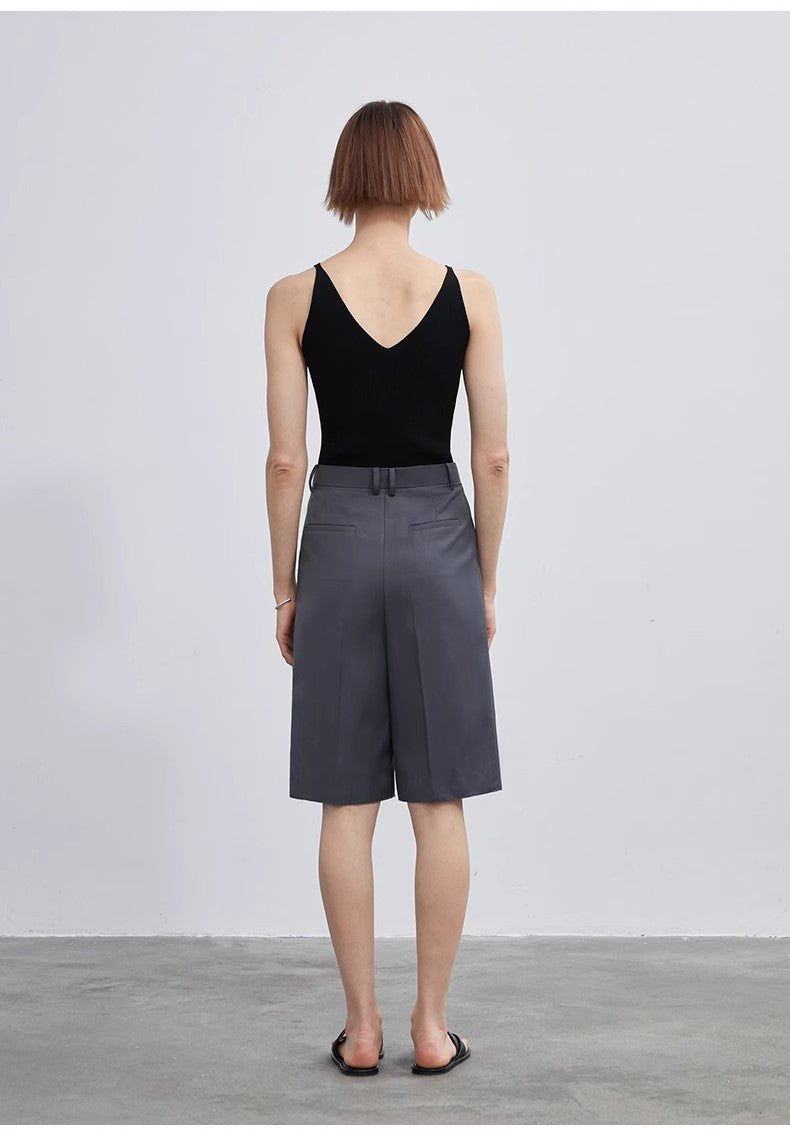 Women's high-density mixed color cotton and linen raw edge straight-leg suit pants