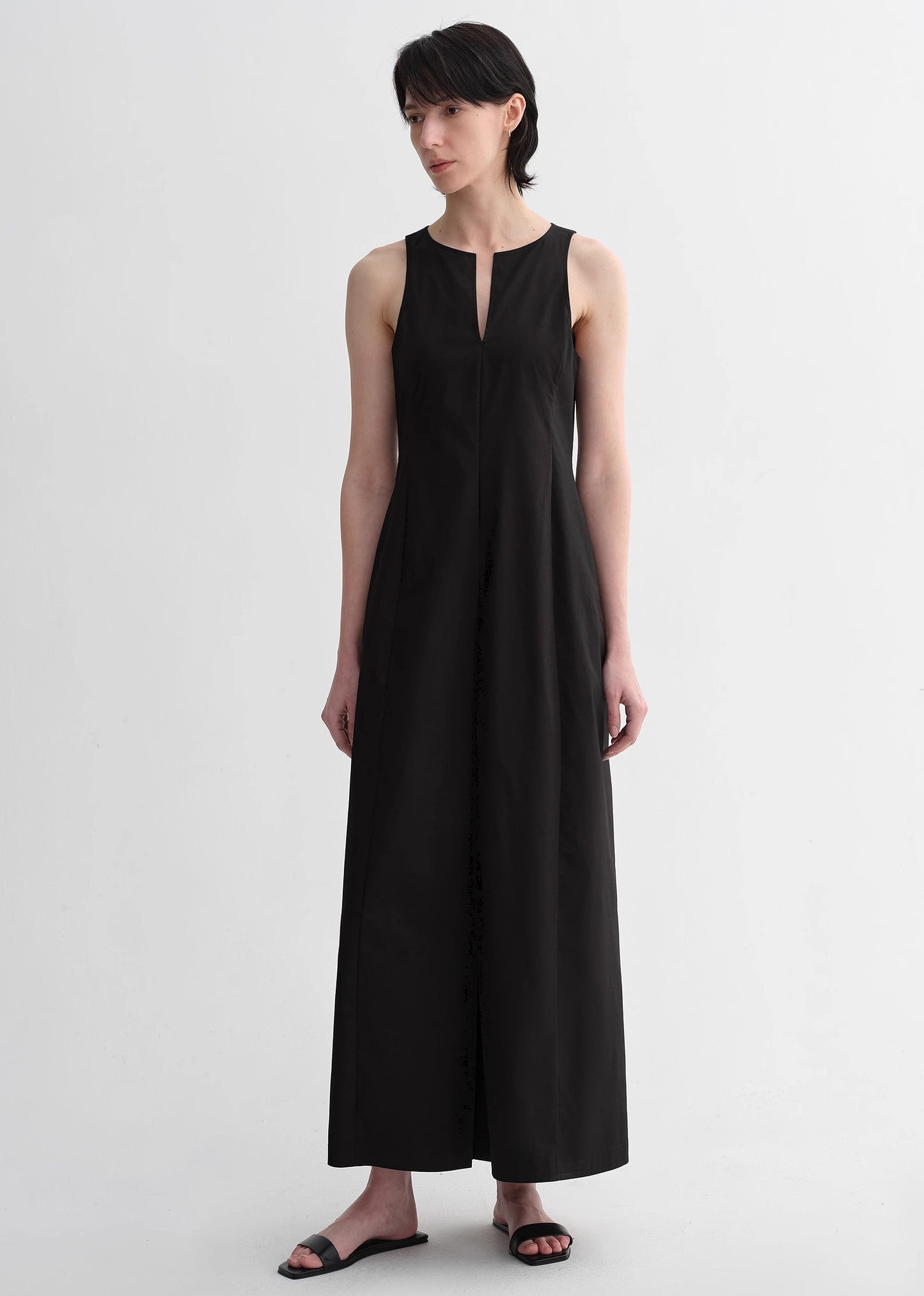 Micro-cocoon-shaped I-shaped pleated V-neck commuting slim-fitting split vest dress for women