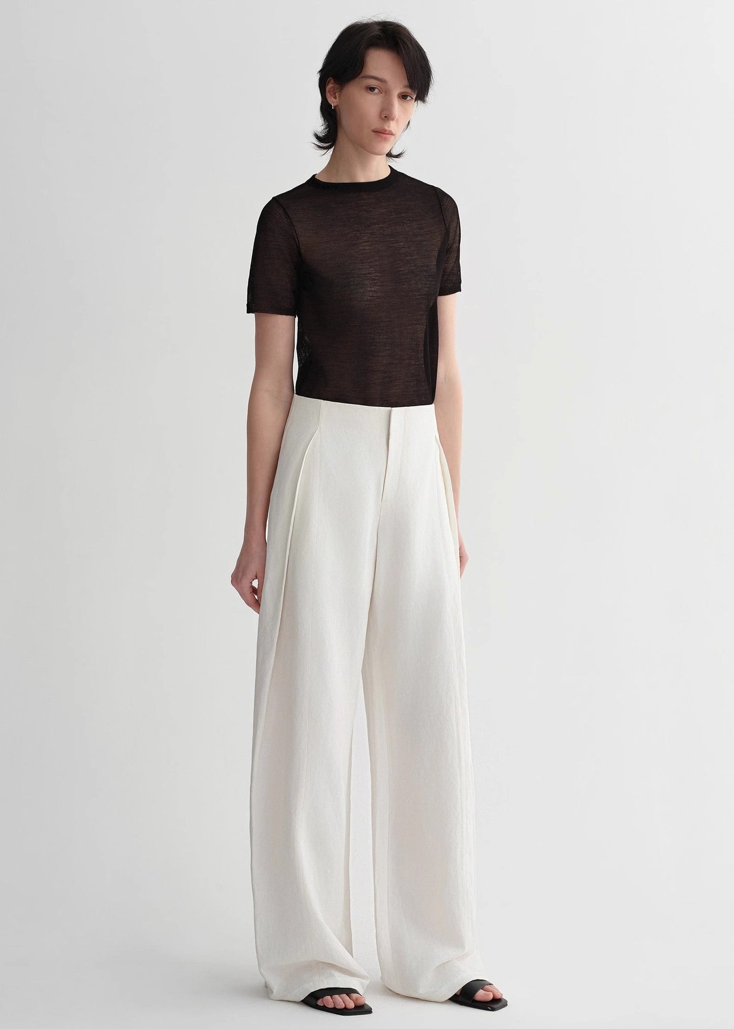 Summer mulberry silk linen waistless three-dimensional pleated wide-leg pants for women