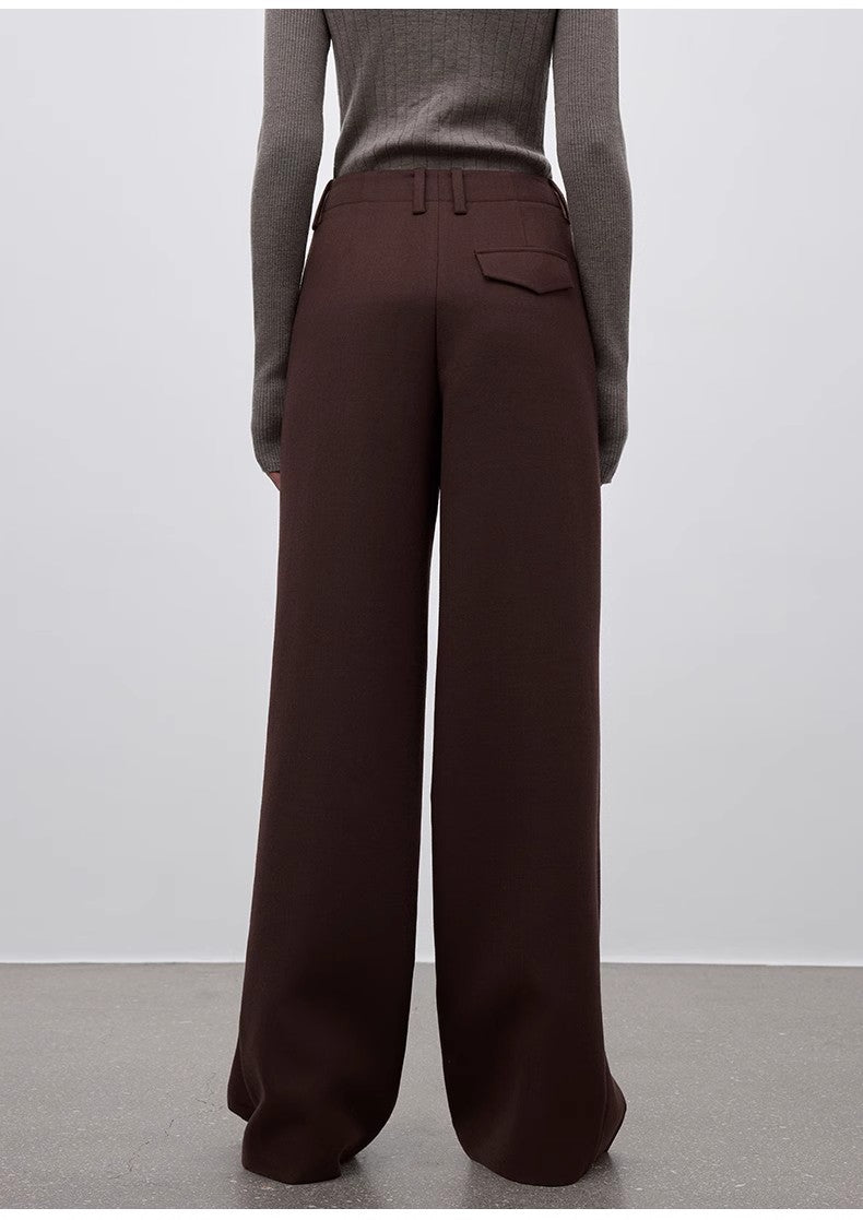 Imported wool pleated high-waisted straight-leg all-match slimming suit trousers for women
