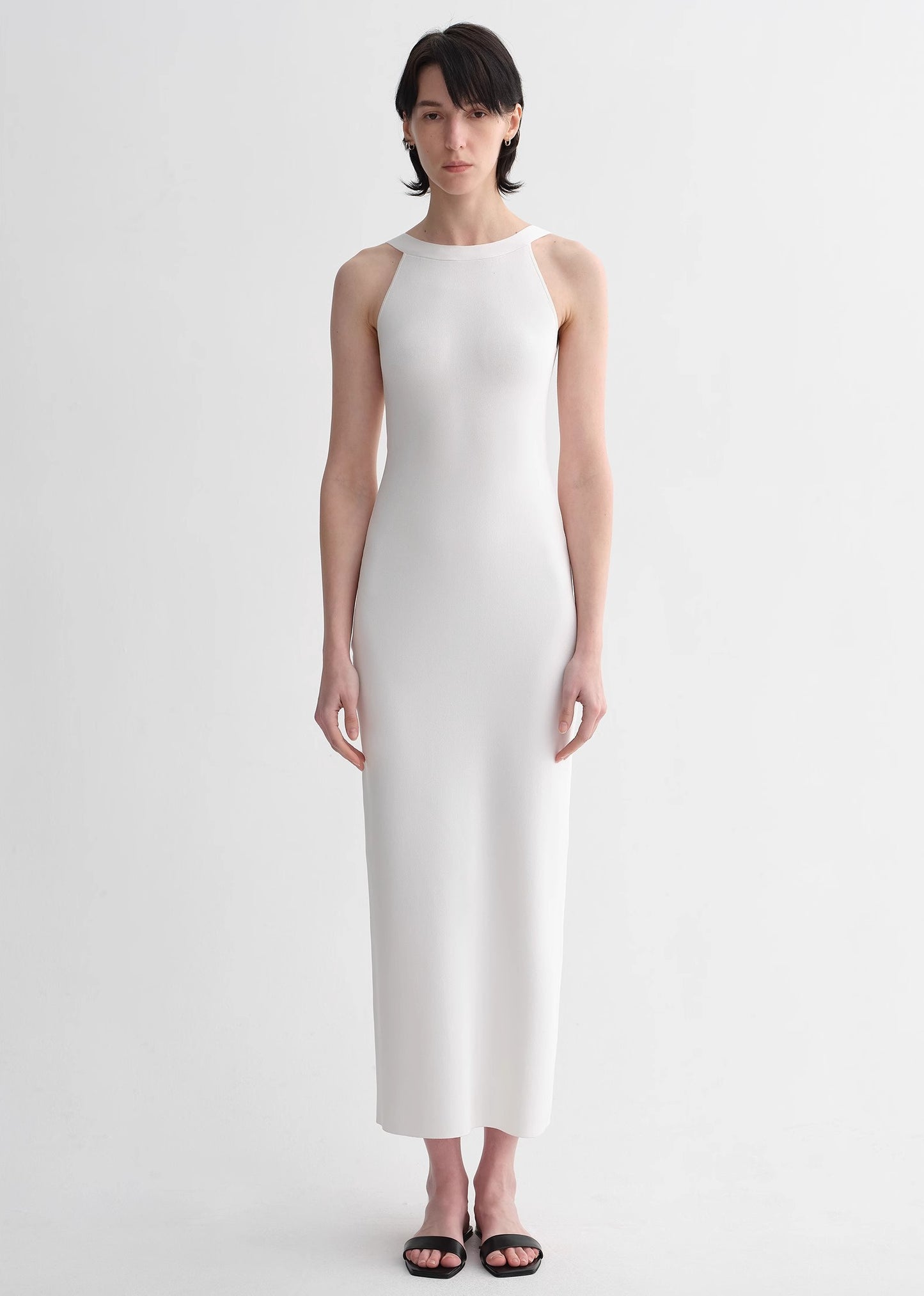 Silk blended/U-neck two-way wear smooth and silky skin-friendly elegant slim  tencel dress for women