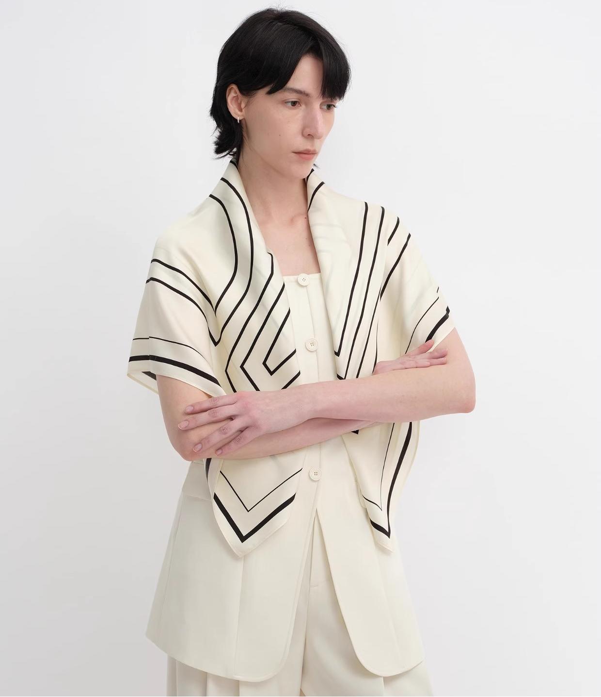 Stretch silk original geometric print silk scarf
