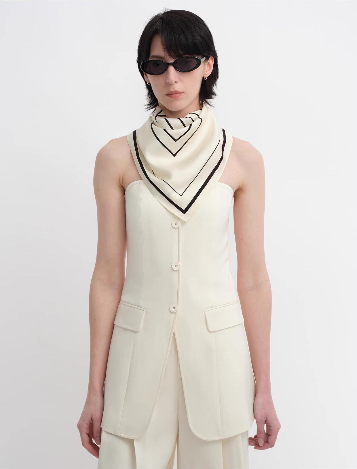 Stretch silk original geometric print silk scarf
