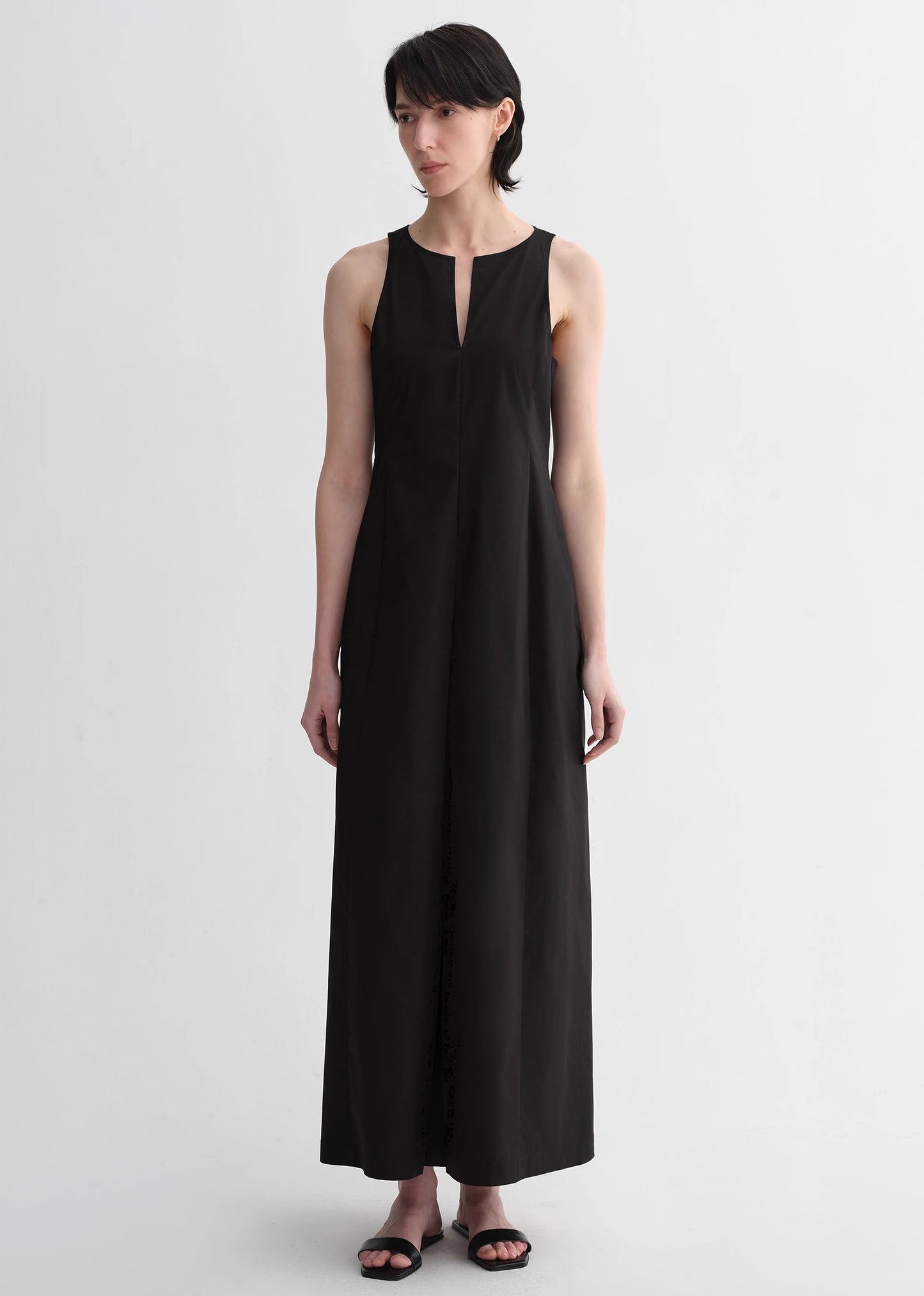 Micro-cocoon-shaped I-shaped pleated V-neck commuting slim-fitting split vest dress for women