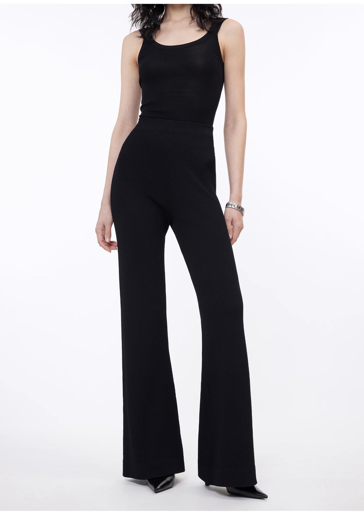 Knitted bootcut trousers, glutinous rice trousers, pit striped casual trousers