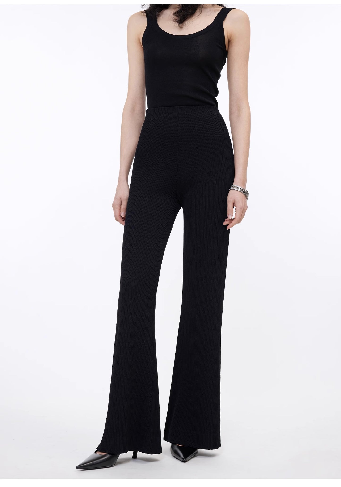 Knitted bootcut trousers, glutinous rice trousers, pit striped casual trousers