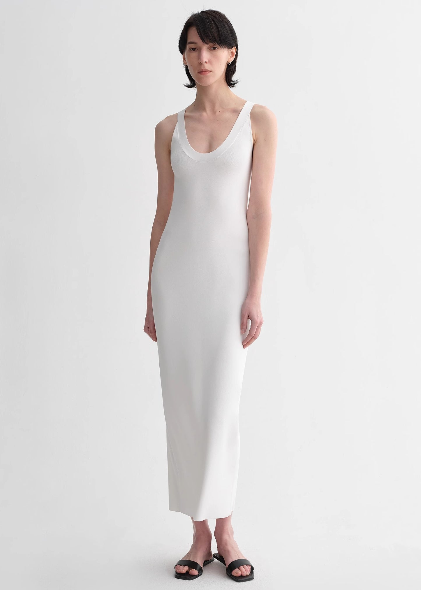 Silk blended/U-neck two-way wear smooth and silky skin-friendly elegant slim  tencel dress for women