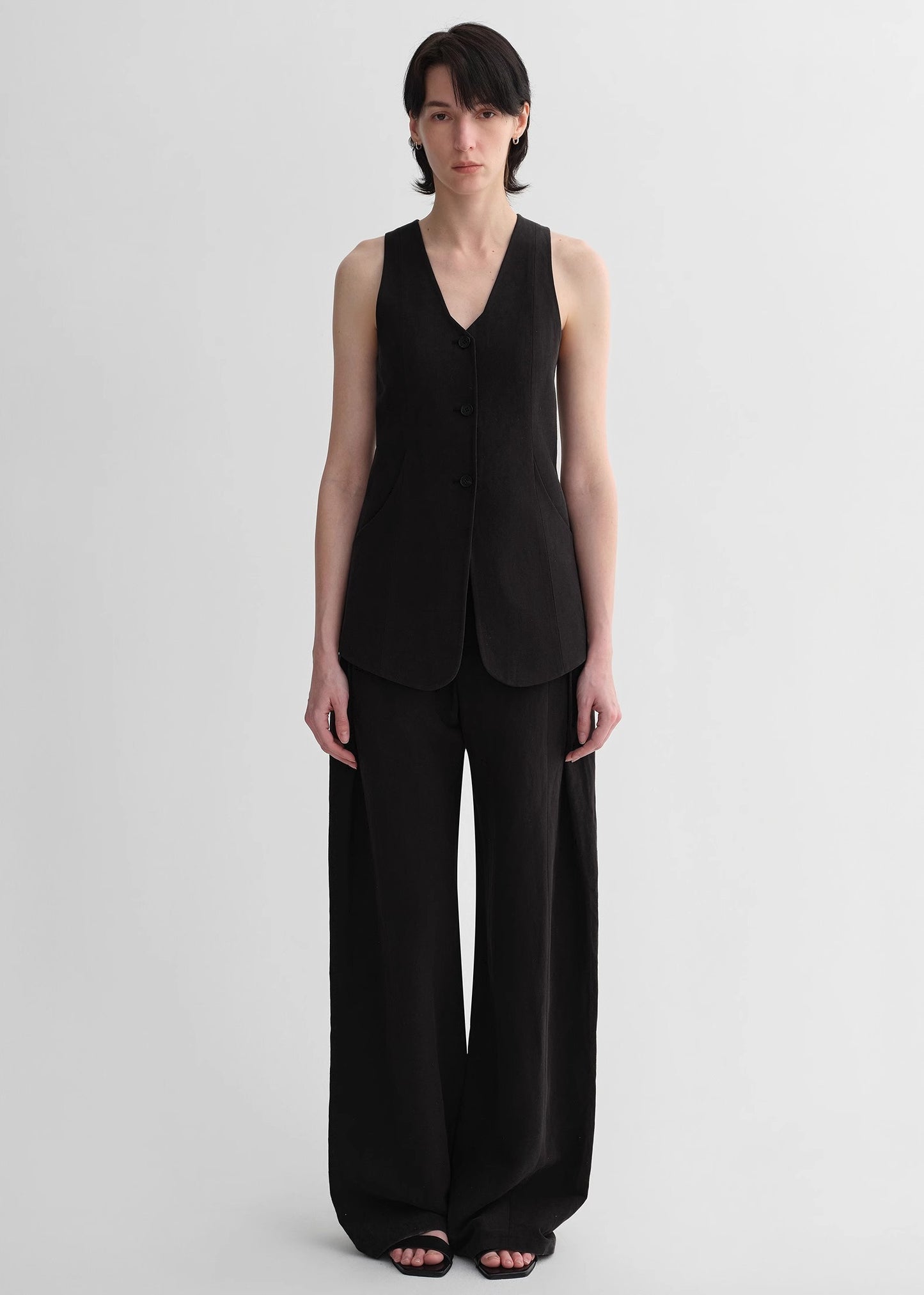 Mulberry silk linen V-neck vest summer suit for women