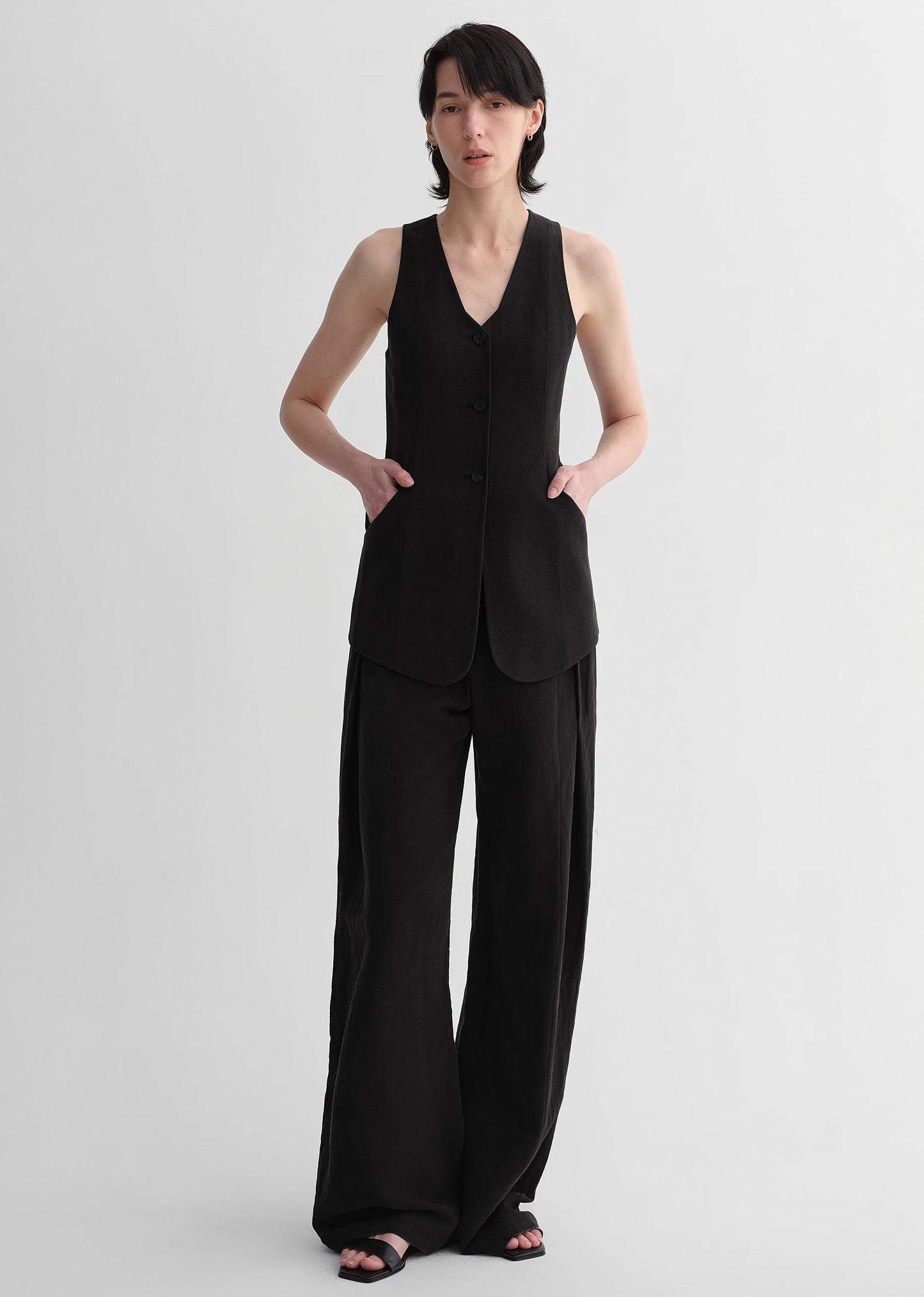 Mulberry silk linen V-neck vest summer suit for women