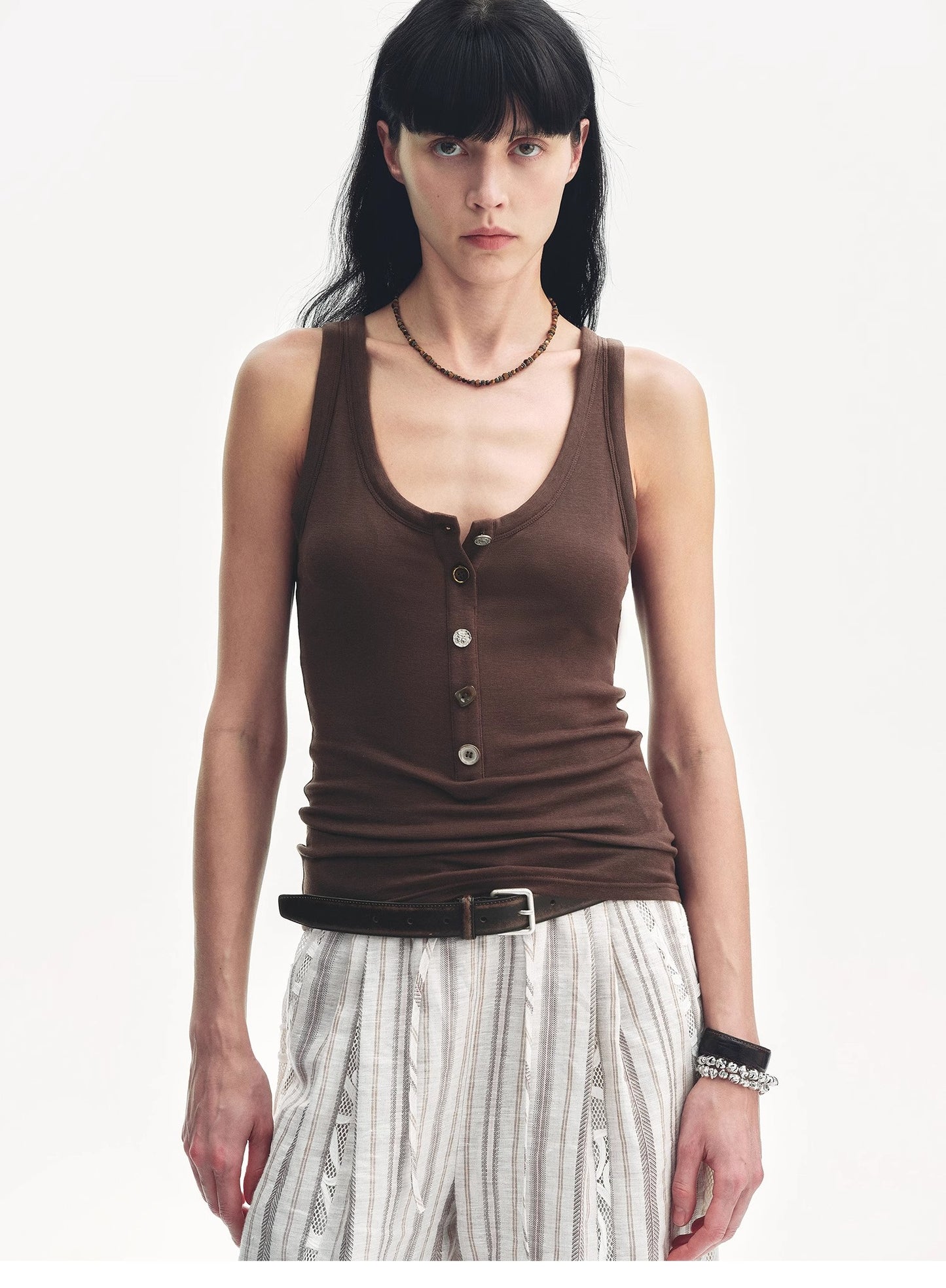 "Weather Forecast" Tencel Acetate U-Henley Neck Fitted Vest