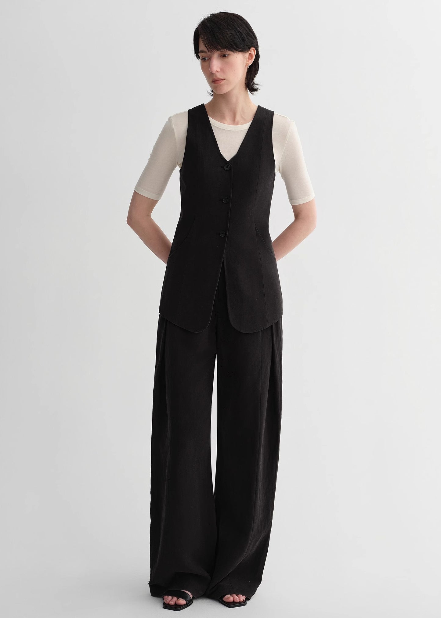 Mulberry silk linen V-neck vest summer suit for women