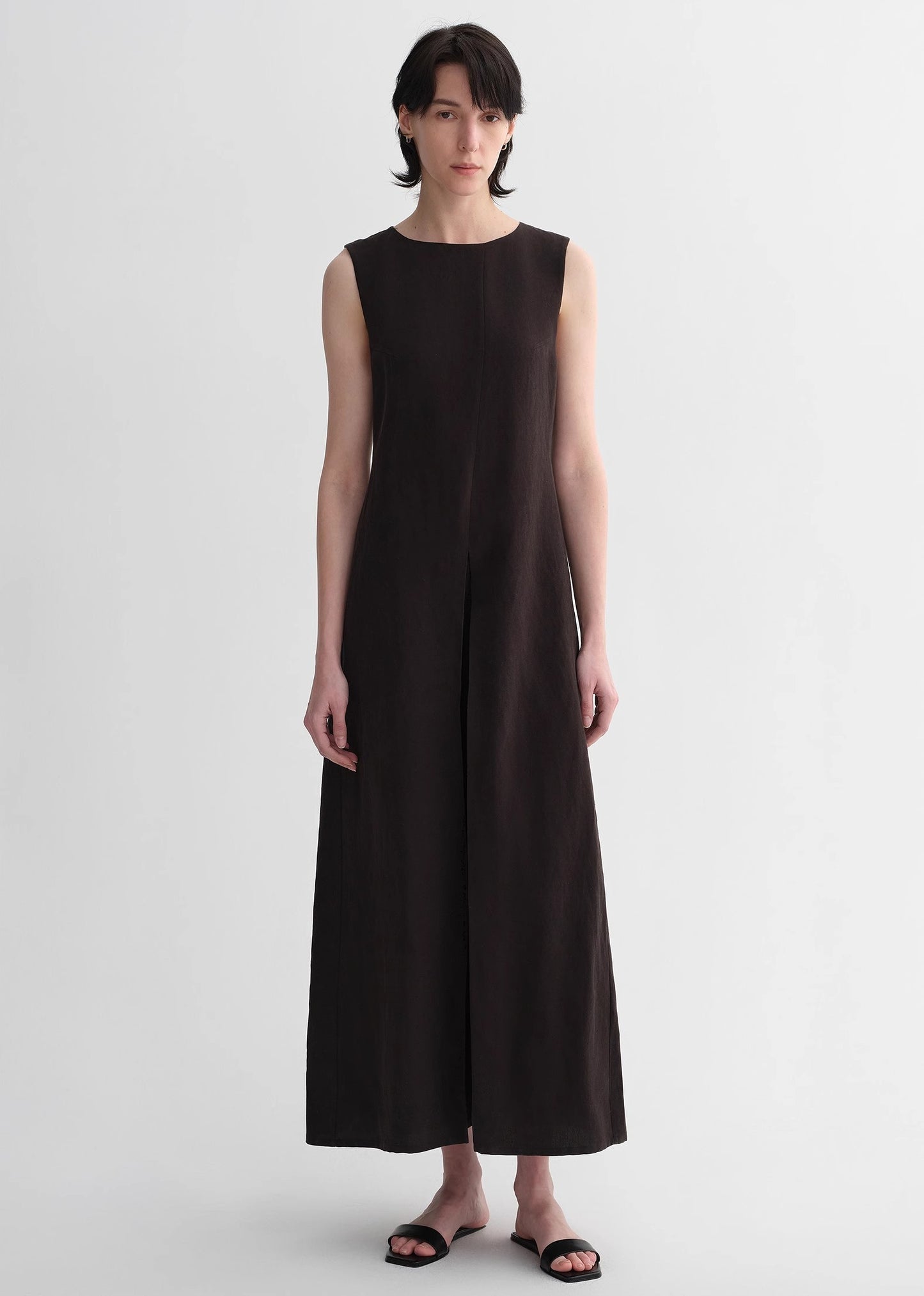 Mulberry silk sleeveless round neck oblique pleated A-line white dress
