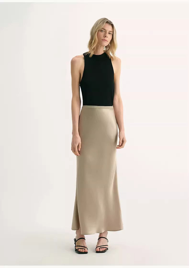 "Extremely luxurious" American EASTMAN acetate glossy bias-cut elegant slim fishtail skirt