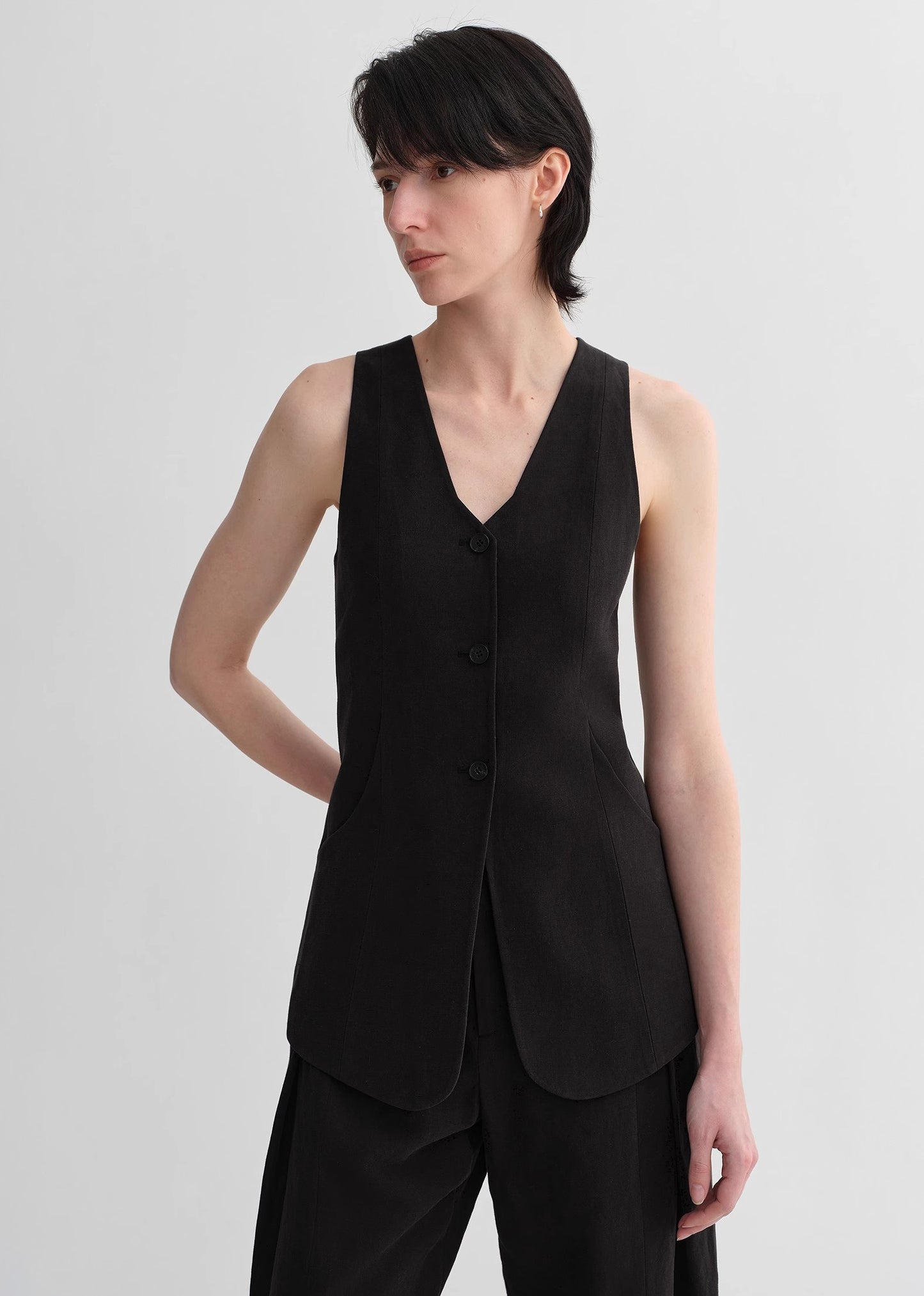 Mulberry silk linen V-neck vest summer suit for women